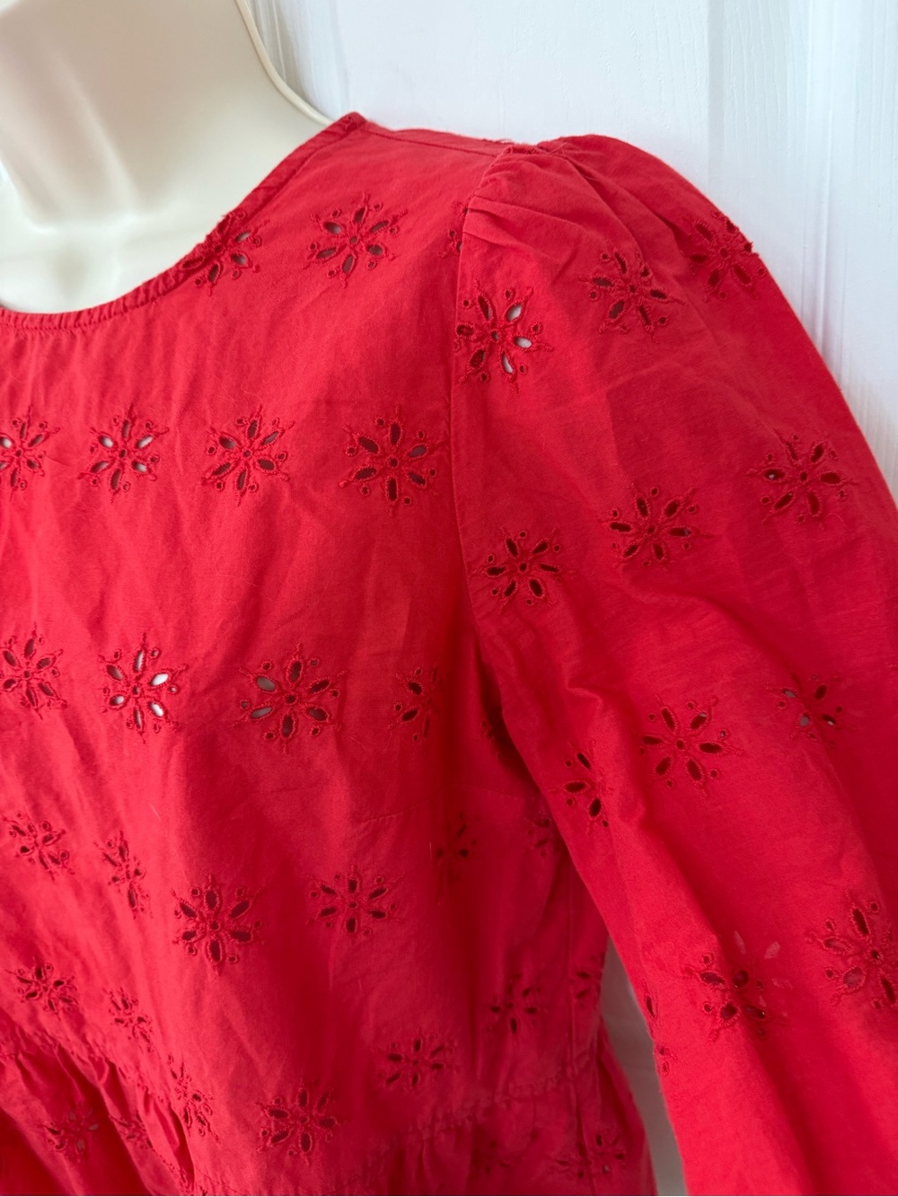 Madewell Eyelet Keyhole Peplum Top Red Cotton Blouse Medium - Picture 7 of 11